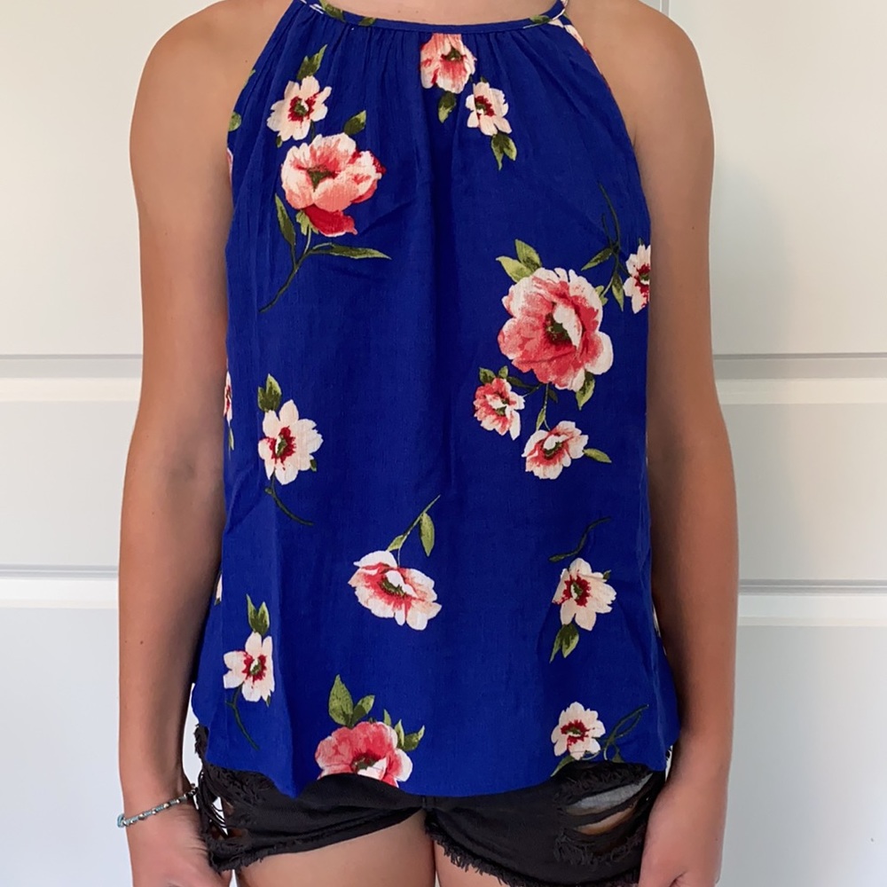 Royal blue floral blouse